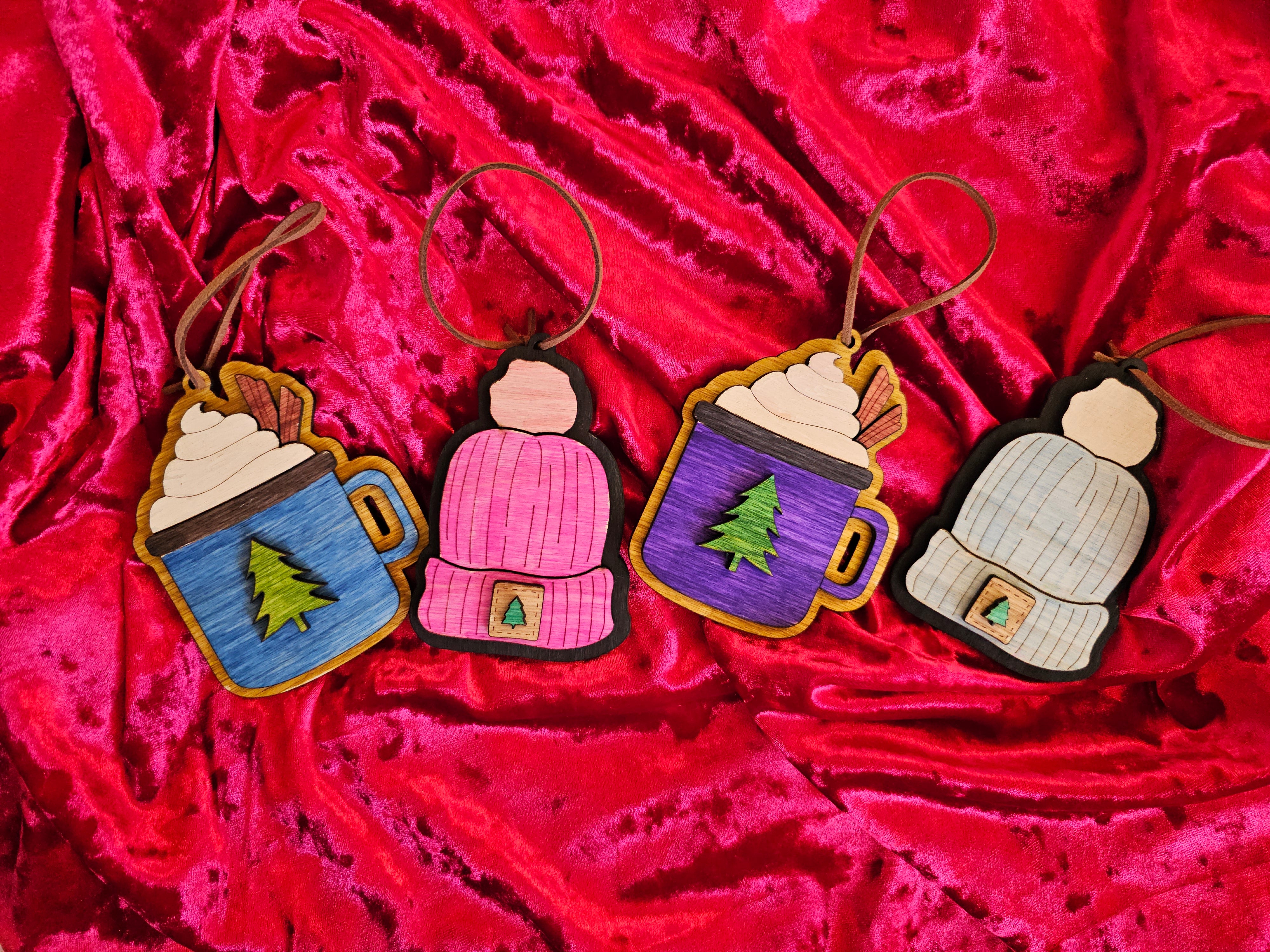 Winter Beanies and Mug Ornaments - Set of 4