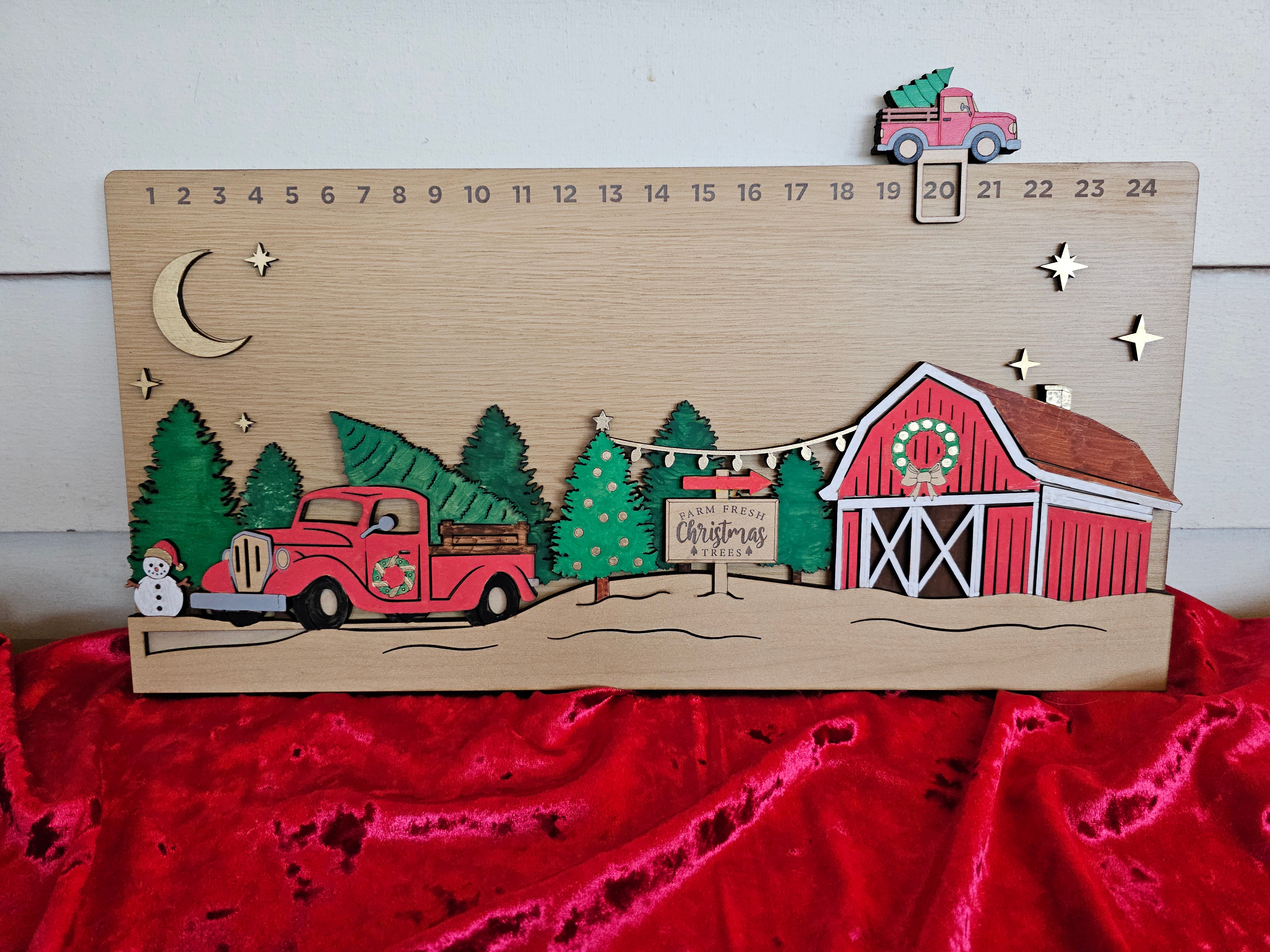 Red Truck and Barn Christmas Countdown
